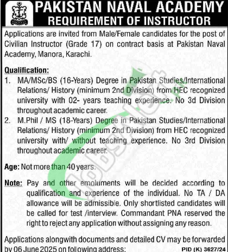Job in Pakistan Navy Engineering College